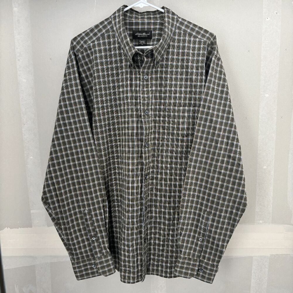 Eddie Bauer Relaxed Fit Men's Long Sleeve Shirt Green Small Plaid Size XL Heavy